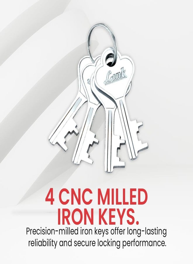 Link Smart 65mm Round Padlock - 7 Levers, Double Locking, Hardened Shackle, 50,000 Key Combinations, Steel Body, 4 Silver Keys (Silver) - Image 3